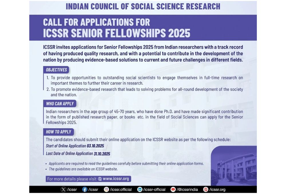 ICSSR Senior Fellowship 2025 - Call for Applications