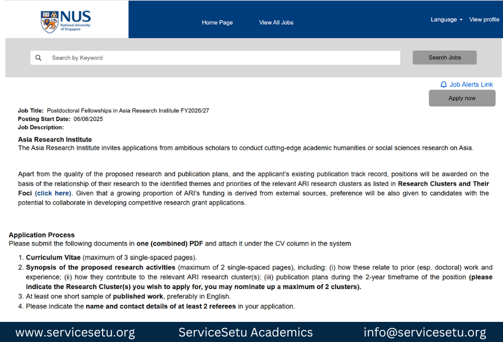 Postdoctoral Fellowships — Asia Research Institute | National University of Singapore