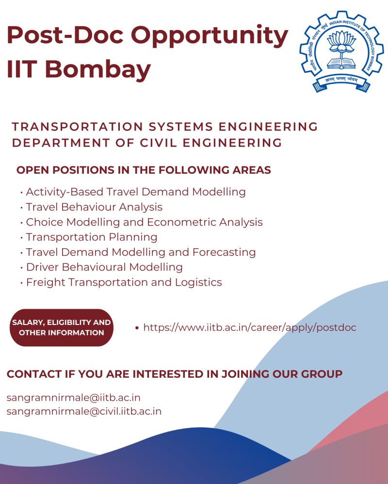 IIT Bombay Post-Doctoral Fellow Recruitment in Transportation Systems Engineering