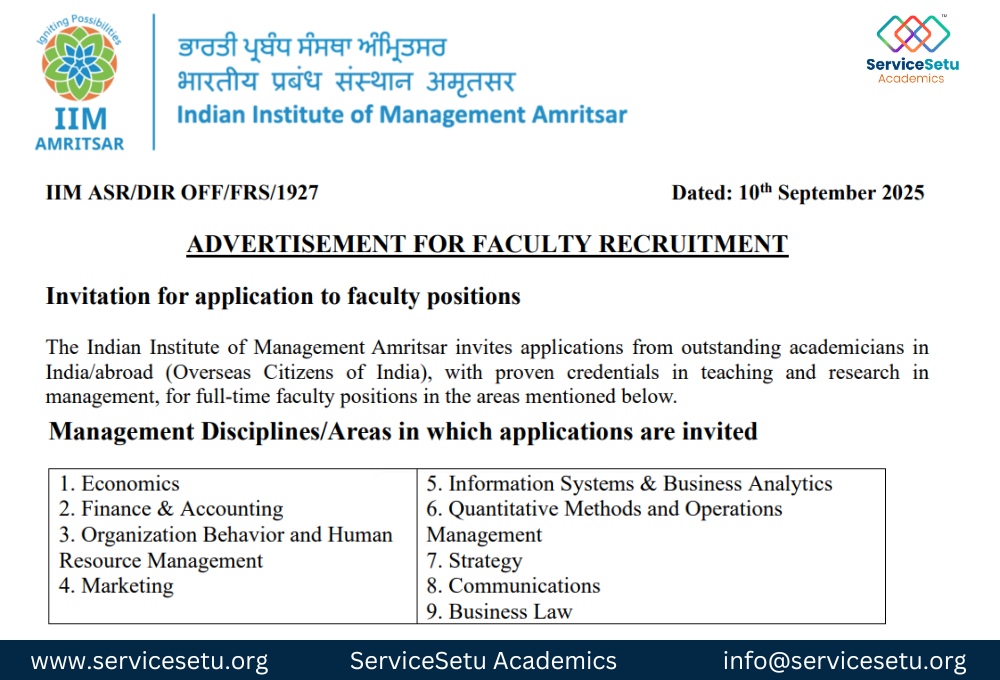 Faculty Recruitment at IIM Amritsar
