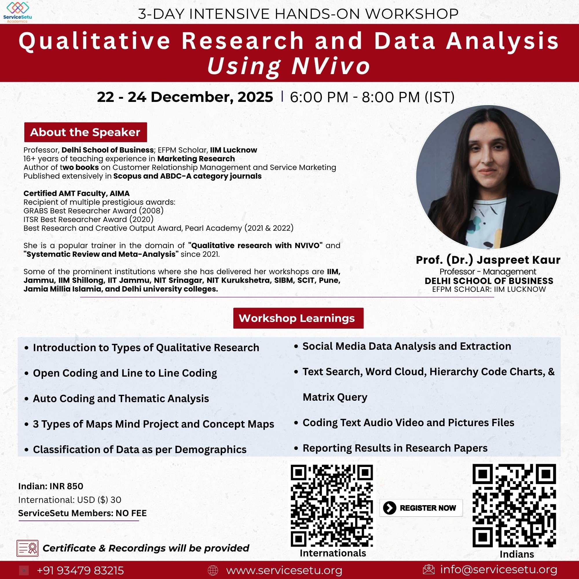 Qualitative Research and Data Analysis using NVivo, 22 - 24 Dec 2025 | Prof. (Dr.) Jaspreet Kaur, Delhi School of Business, EFPM -  IIM Lucknow