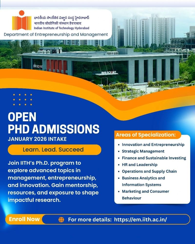 Ph.D. Admissions Open – January 2026 Intake | IIT Hyderabad