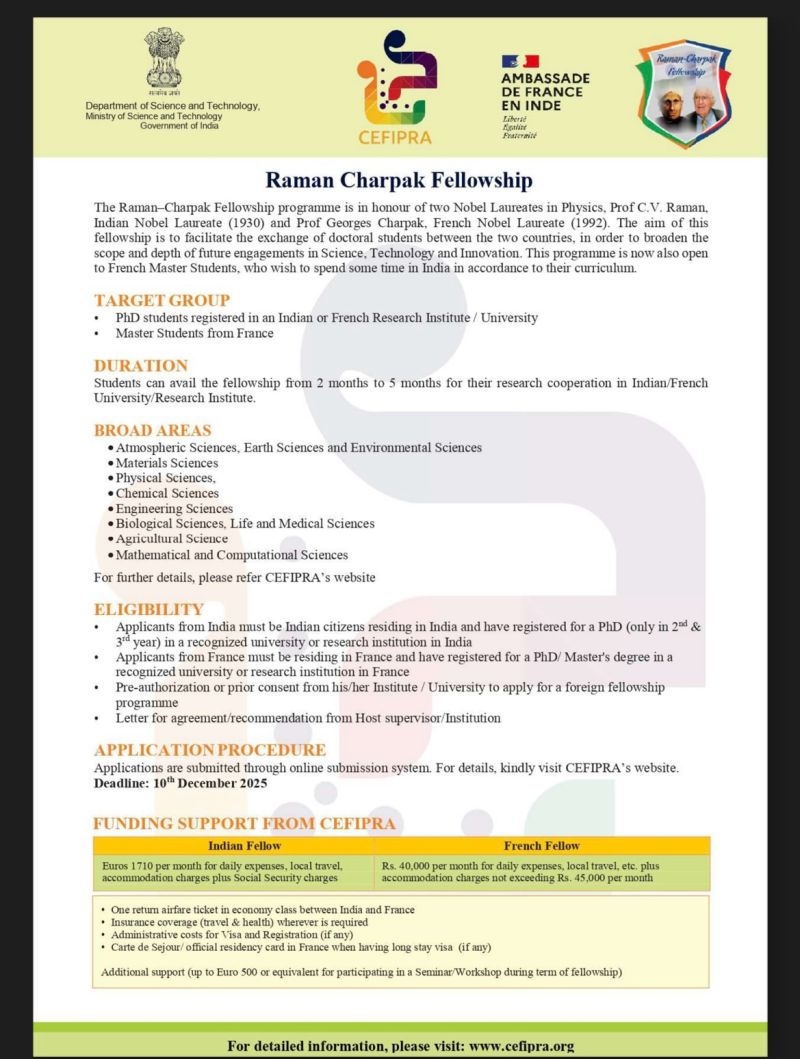 Apply for the Prestigious Raman-Charpak Fellowship 2025
