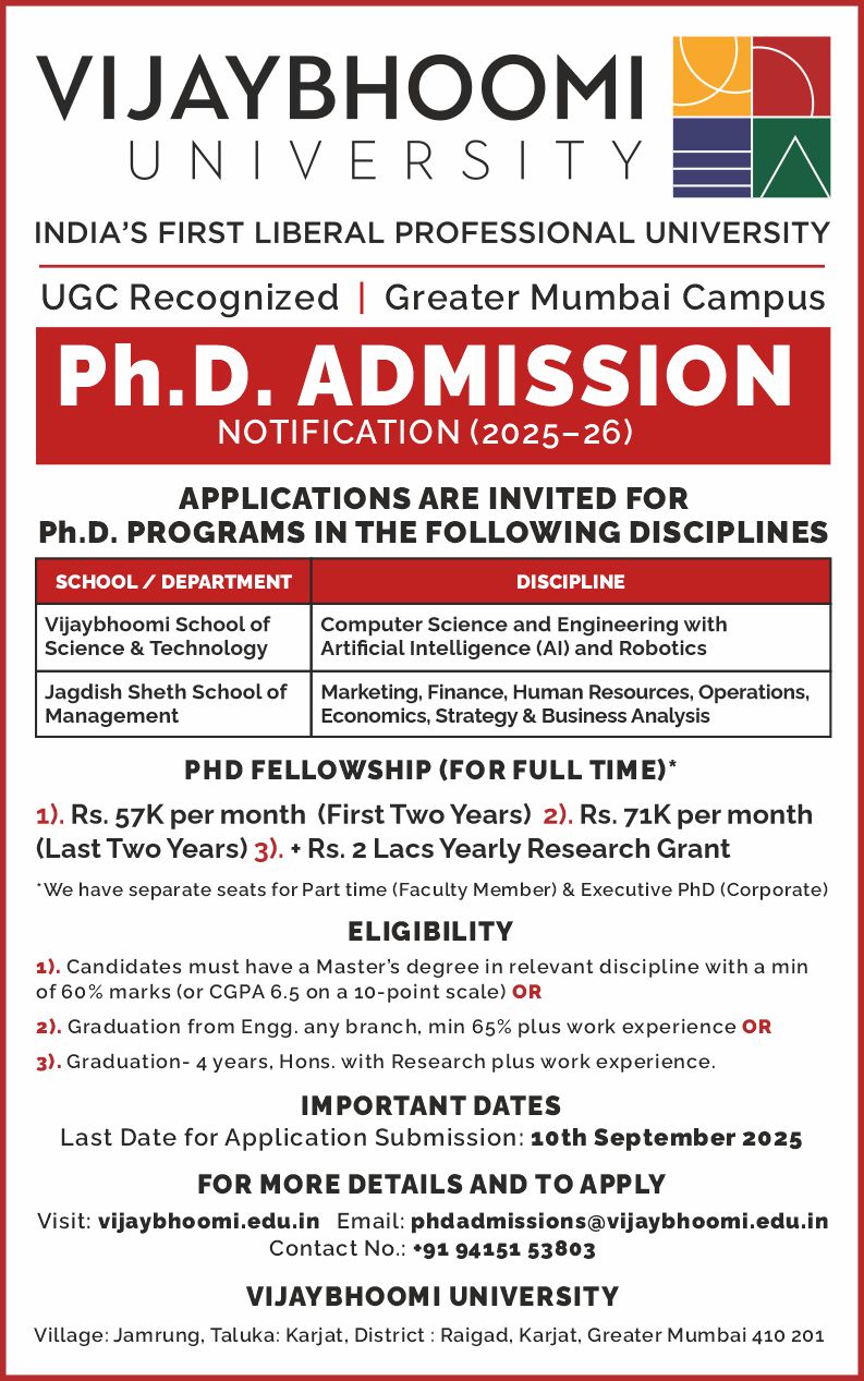 PhD Admissions 2025 Now Open | VijayBhoomi University