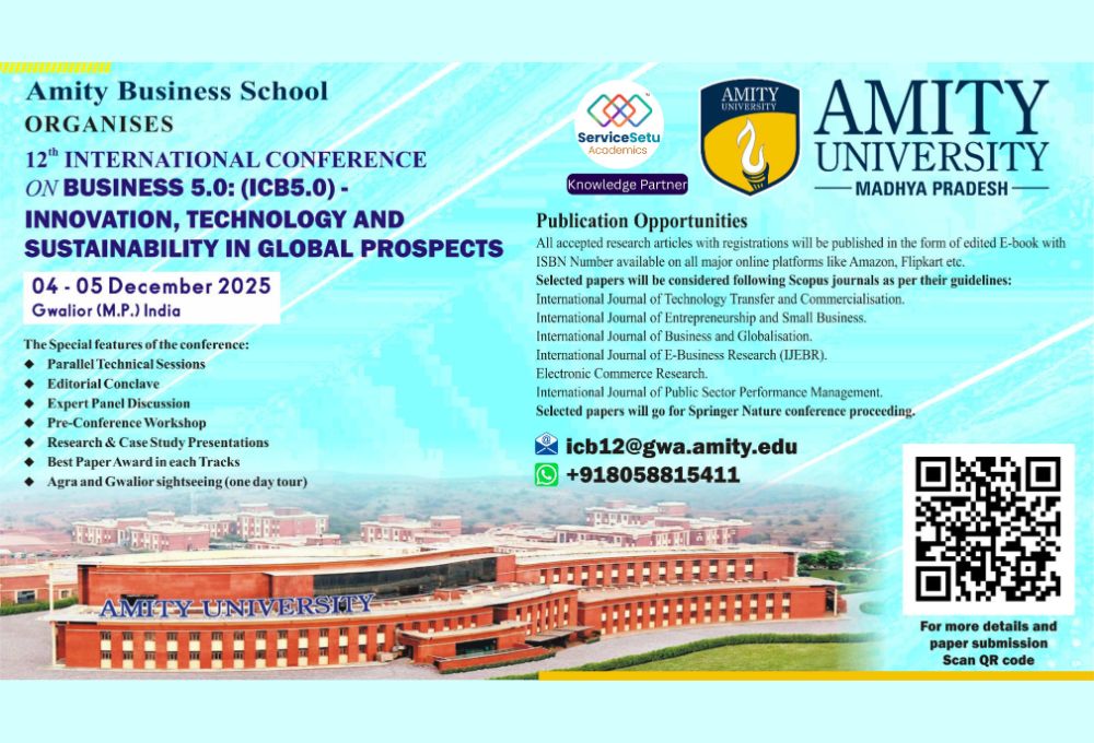 Call for Papers – 12th International Conference on Business 5.0 (ICB 5.0), Amity Business School, Amity University Madhya Pradesh