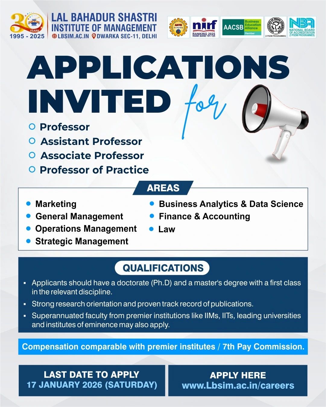 Faculty Recruitment Announcement | LBSIM Delhi