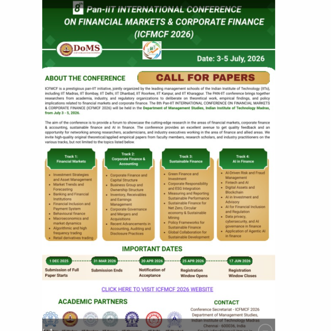 8th Pan-IIT International Conference on Financial Markets & Corporate Finance (ICFMCF 2026)