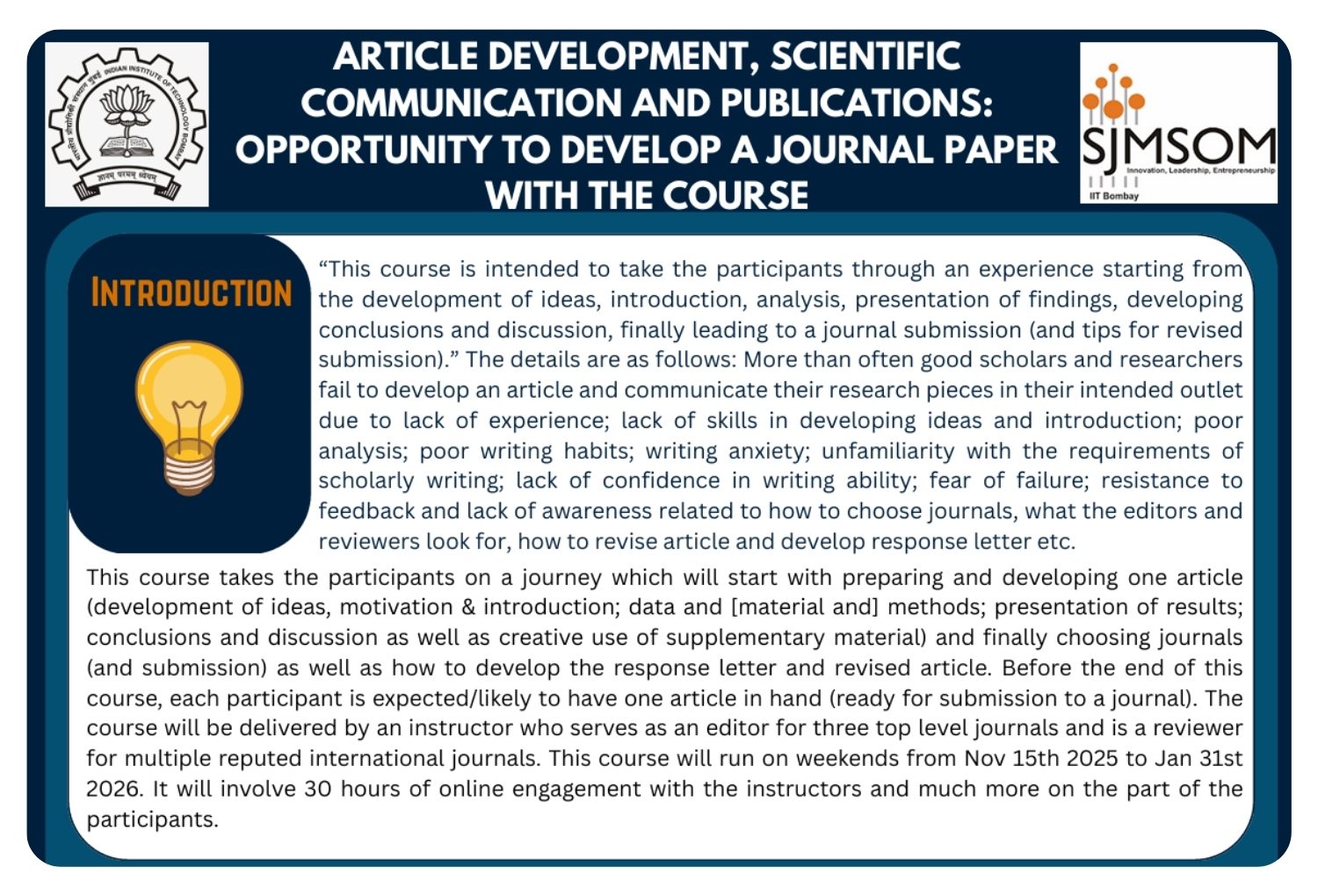 IIT Bombay Course: Article Development, Scientific Communication & Publications