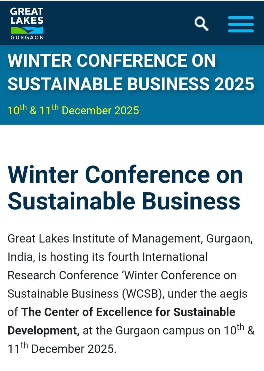 Call for Papers – Sustainable Business Conference 2025 | Great Lakes Institute of Management, Gurgaon