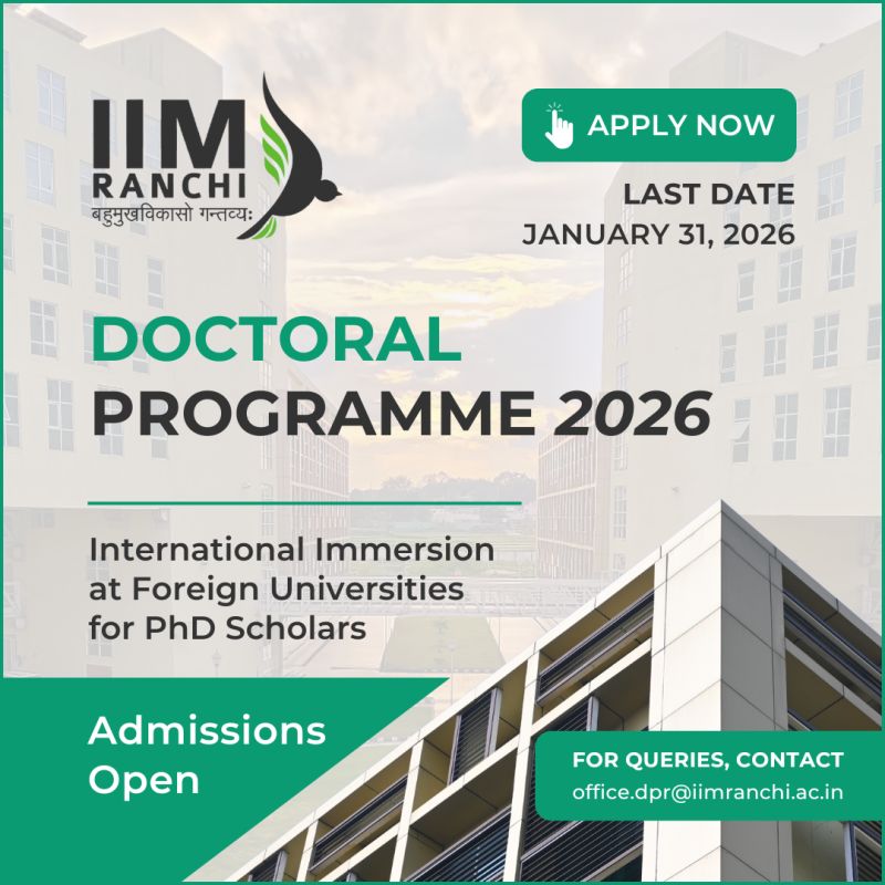 Doctoral Programme (PhD) Admissions 2026 – Indian Institute of Management (IIM) Ranchi