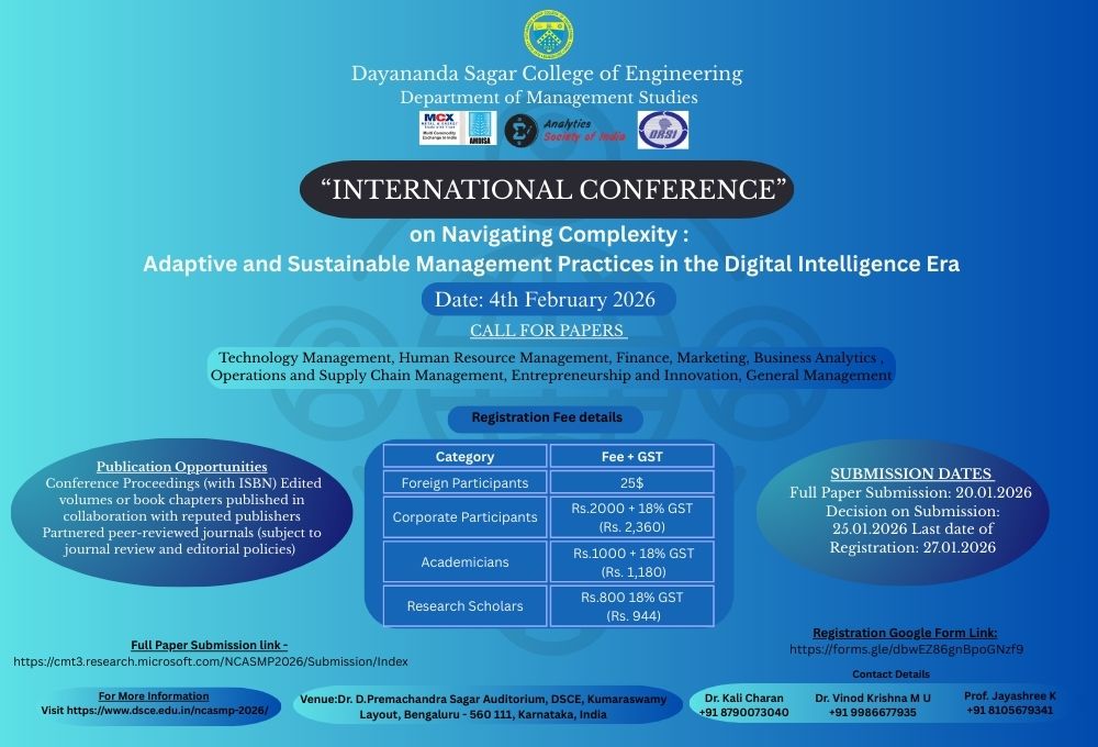 3rd International Conference on Navigating Complexity – Adaptive and Sustainable Management Practices in the Digital Intelligence Era (NCASMP-2026)