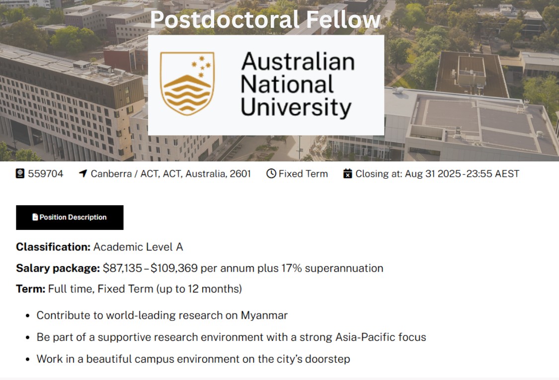 Postdoctoral Fellowship at Australian National University