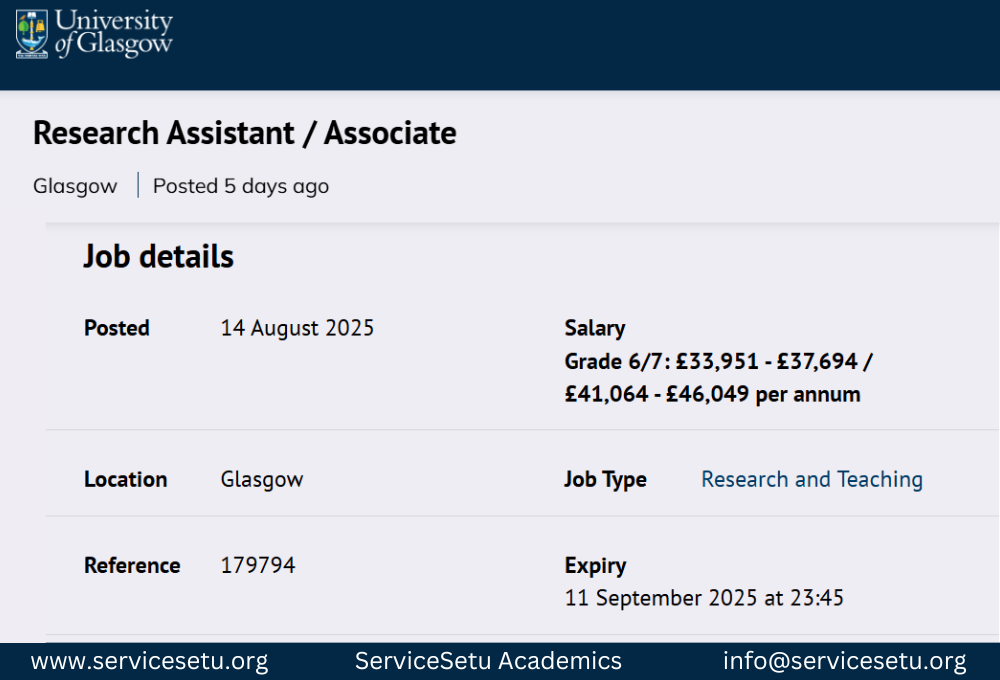 Research Assistant / Associate Position | Scotland