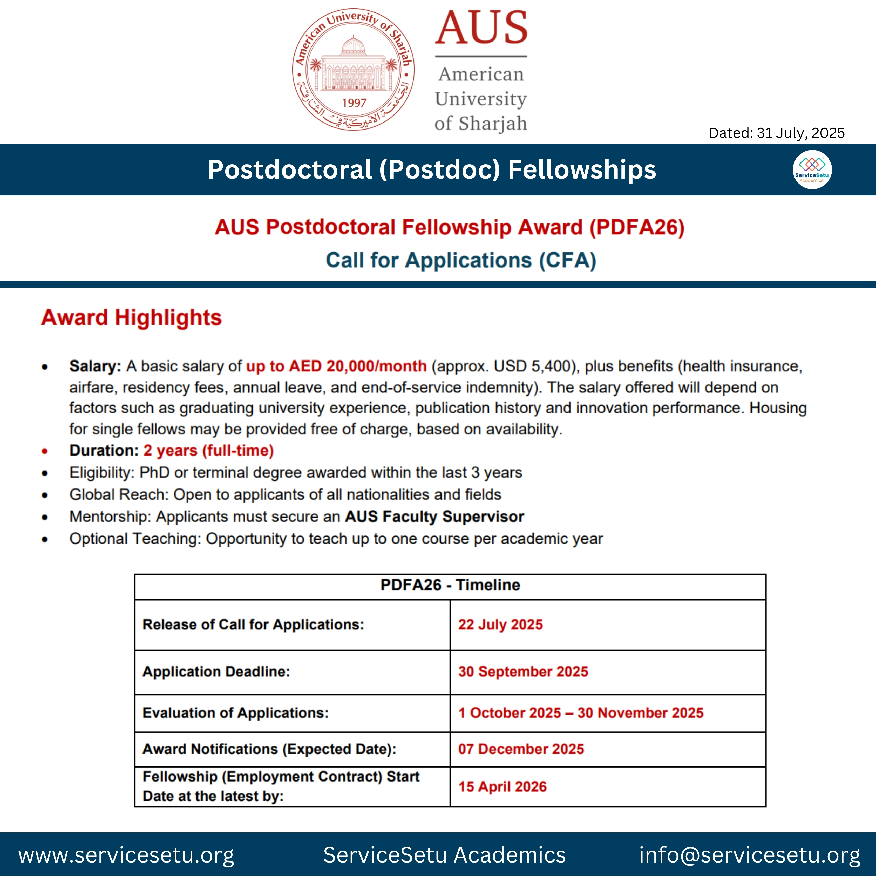 Post-Doctoral Fellowship - American University of Sharjah