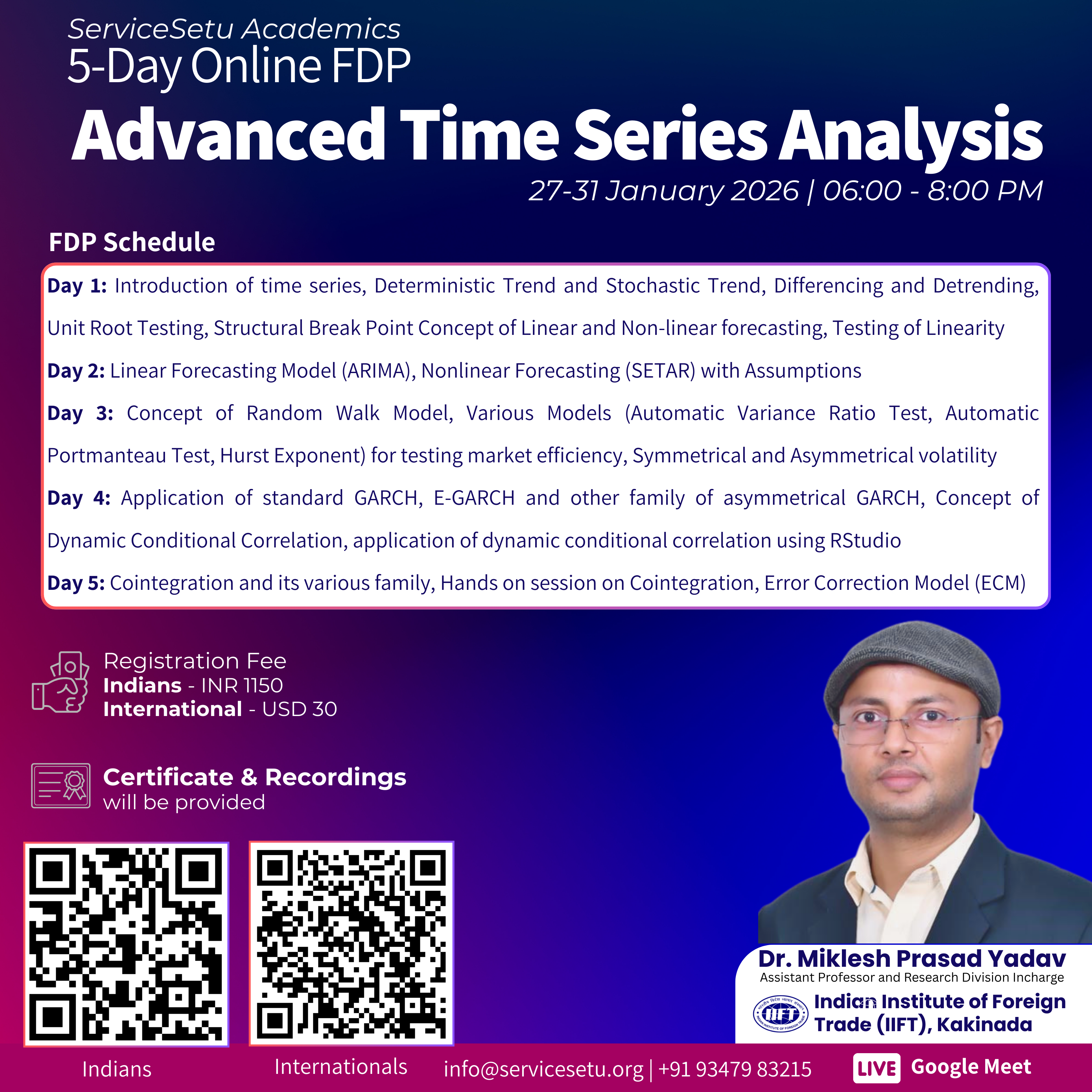 Advanced Time Series Analysis | 5-Day Online FDP | Dr. Miklesh Prasad Yadav -  IIFT Kakinada