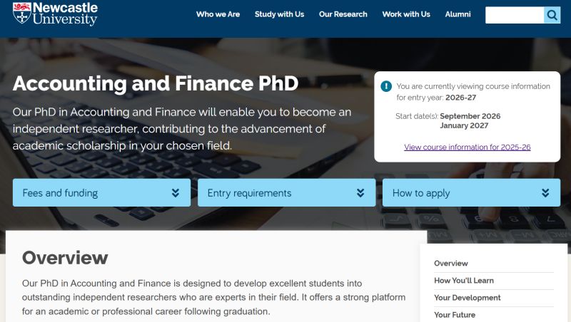 PhD in Accounting and Finance at Newcastle University UK