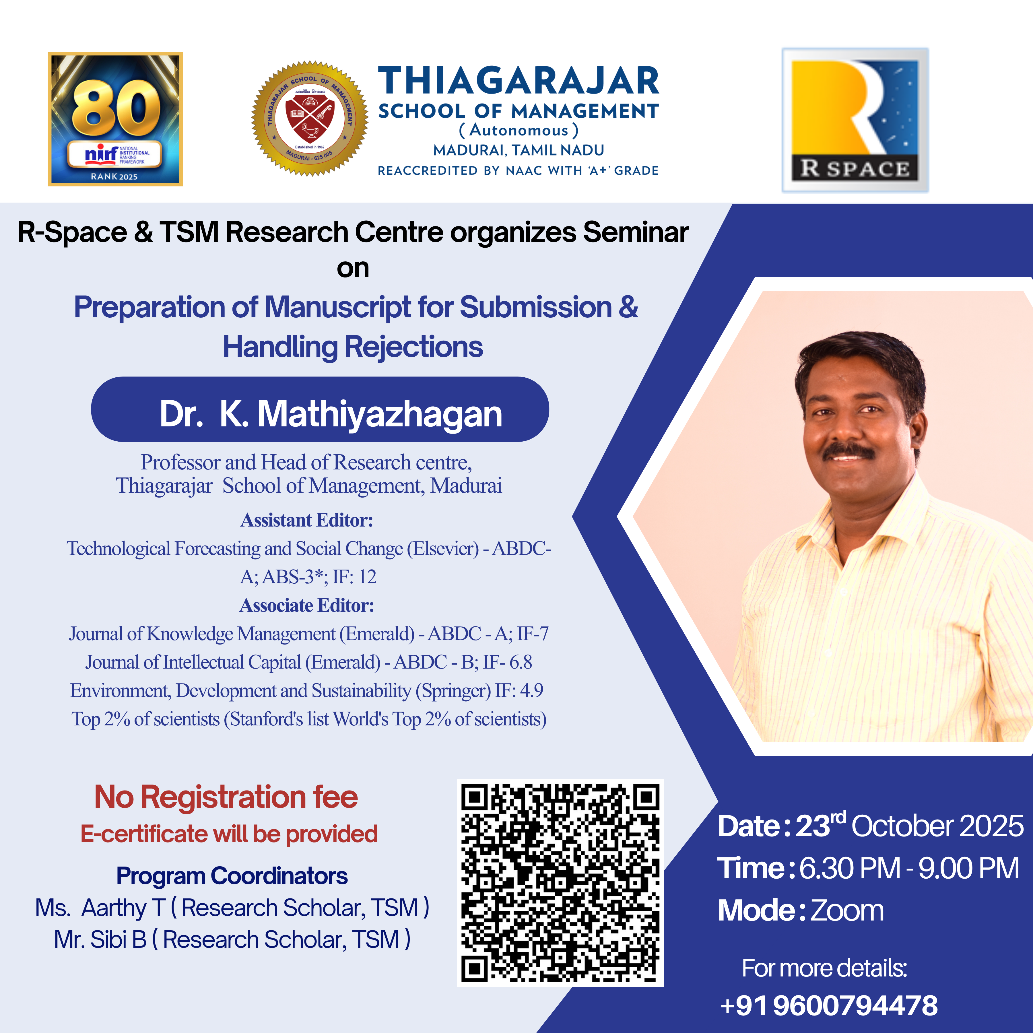 Preparation of Manuscript for Submission & Handling Rejections | Dr. K. Mathiyazhagan