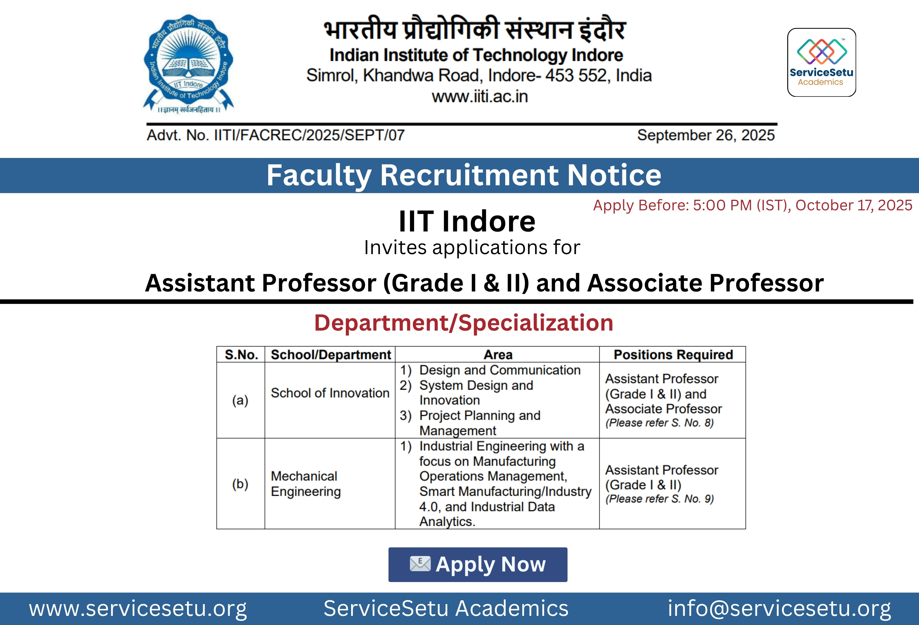 IIT Indore Faculty Recruitment 2025 | Apply for Assistant & Associate Professor Positions