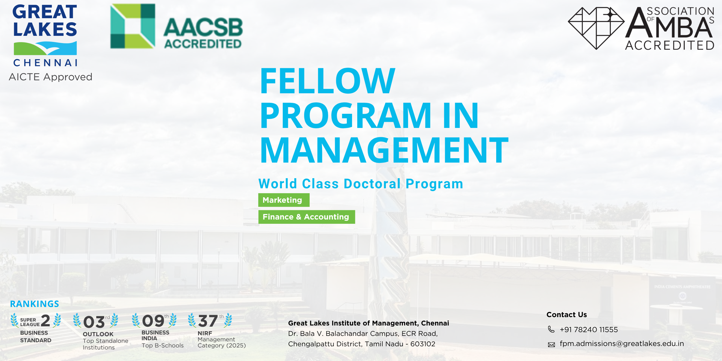 Fellow Program in Management (FPM) 2026 Admissions Open | Great Lakes Institute of Management, Chennai