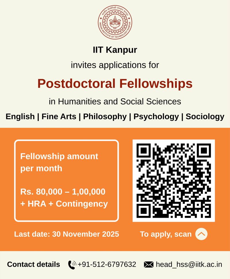 IIT Kanpur Invites Applications for Postdoctoral Fellowships in Humanities & Social Sciences