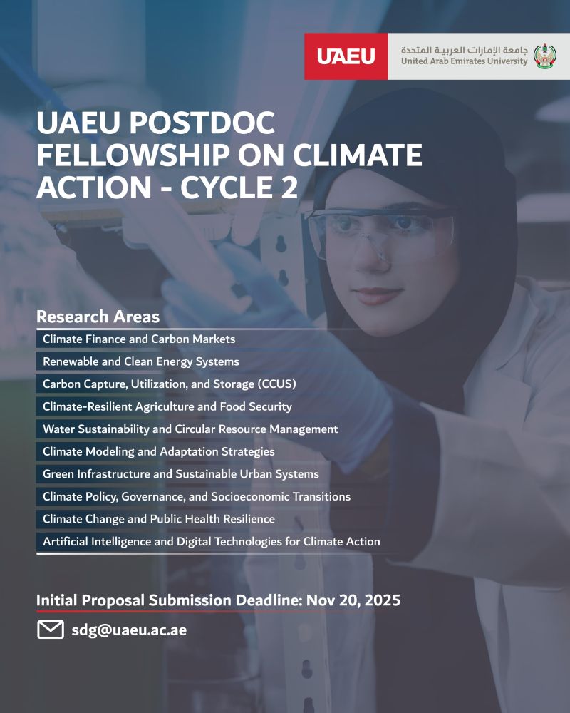 Call for Applications: UAEU Postdoctoral Fellowship on Climate Action 2025