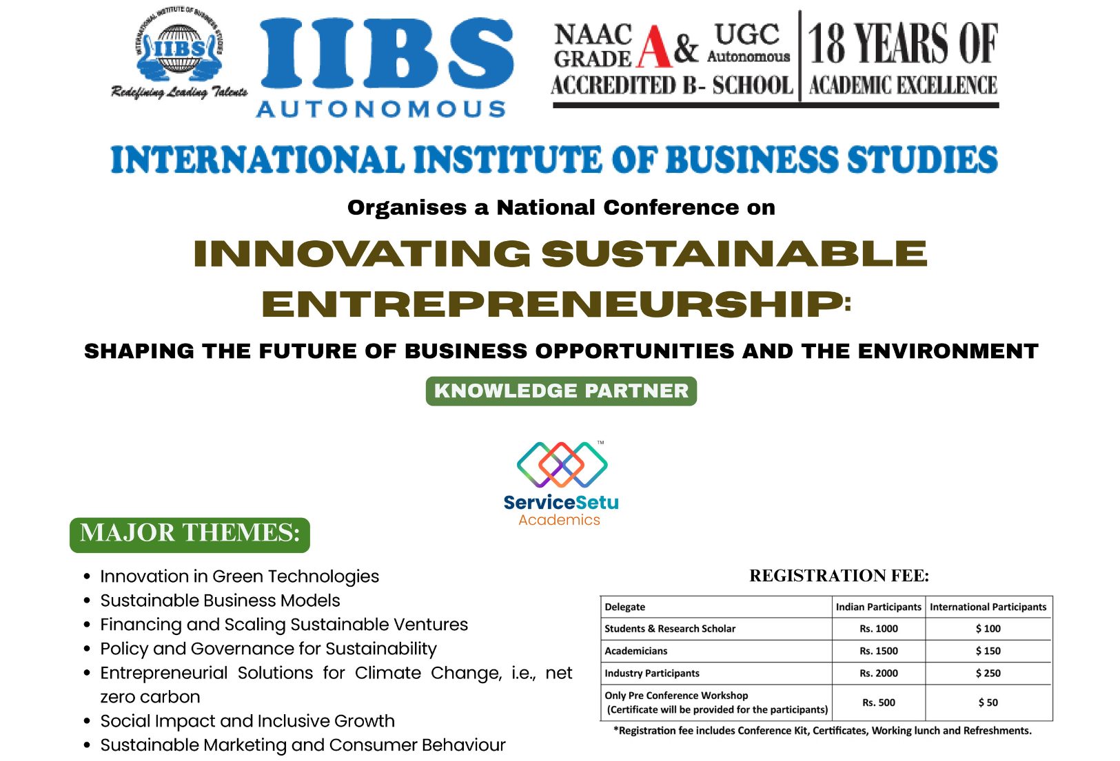 National Conference on Innovating Sustainable Entrepreneurship (ISE 2025) | International Institute of Business Studies (IIBS), Bengaluru
