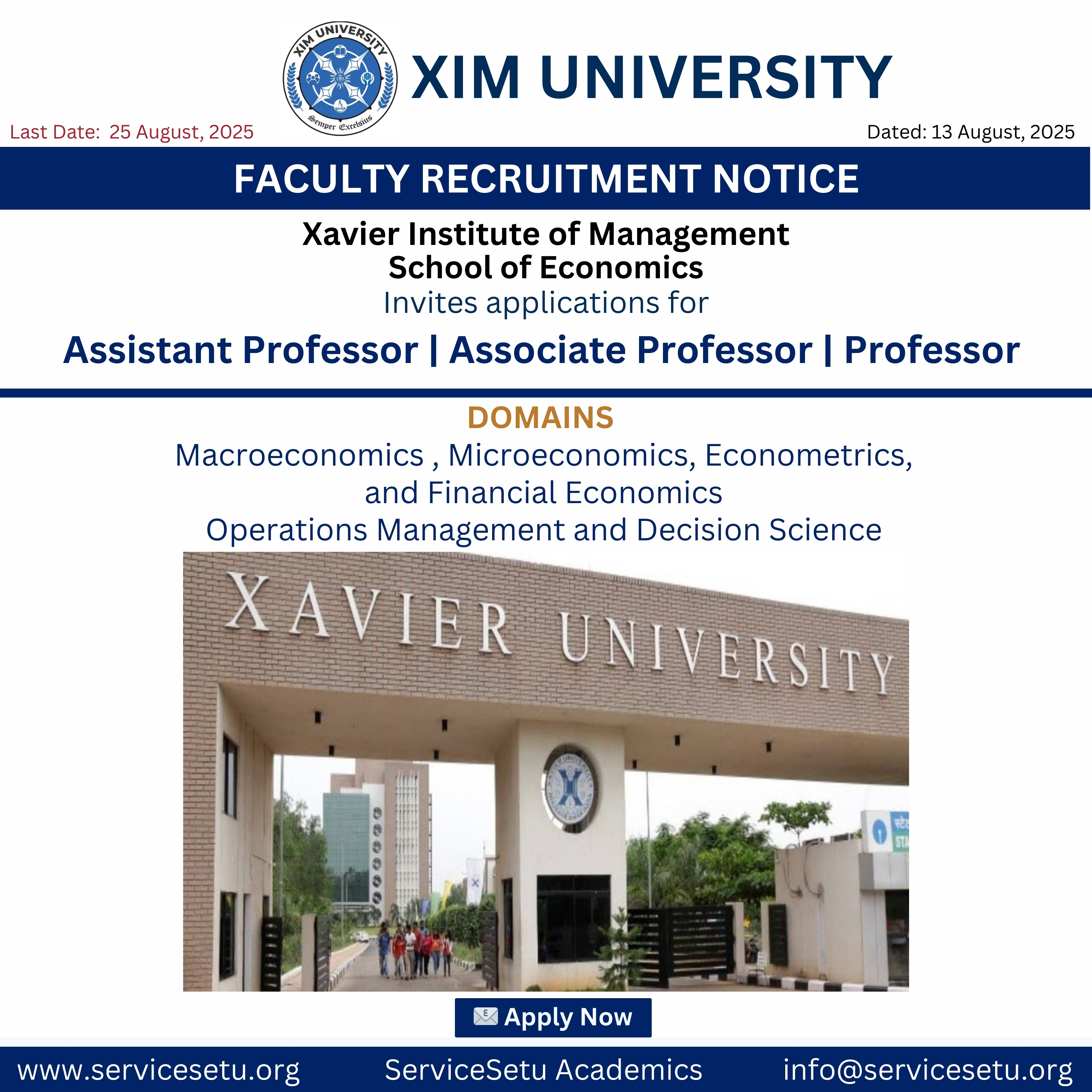 Faculty Recruitment at XIM University