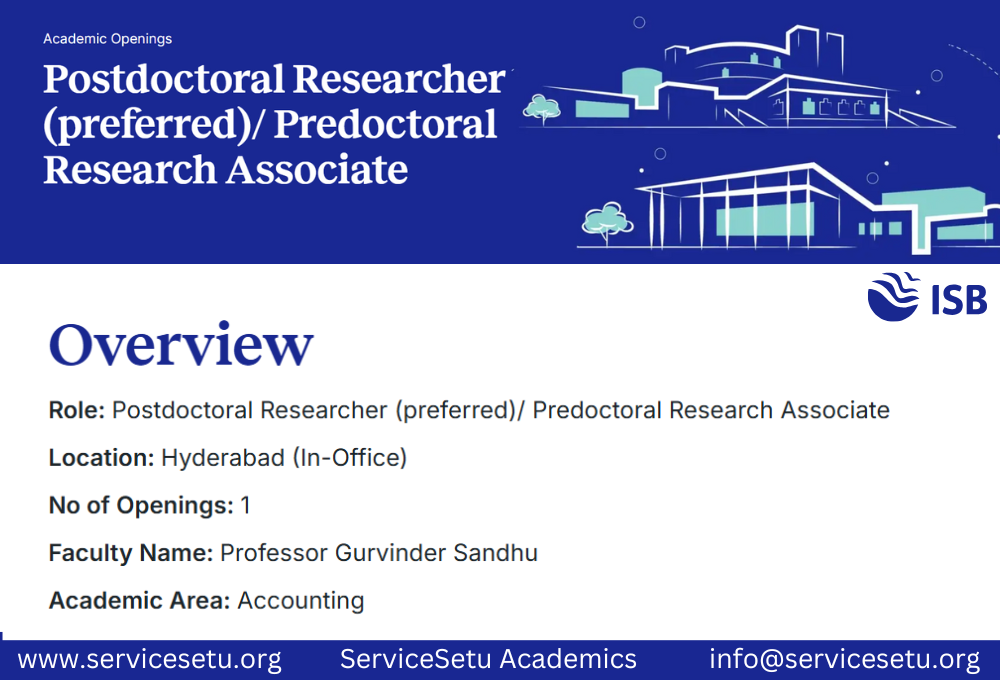ISB Hyderabad – Research Associate / Postdoctoral Researcher in Accounting | Prof. Gurvinder Sandhu