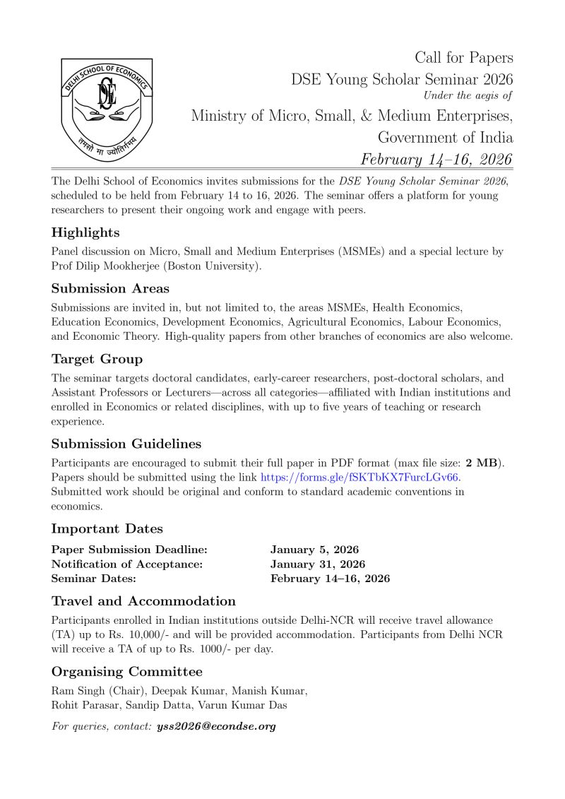 Call for Papers: DSE Young Scholar Seminar 2026