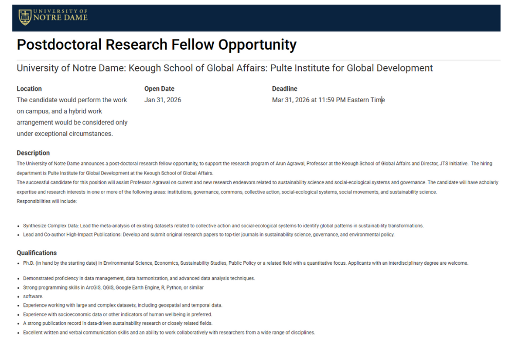 Postdoctoral Research Fellow Opportunity – University of Notre Dame