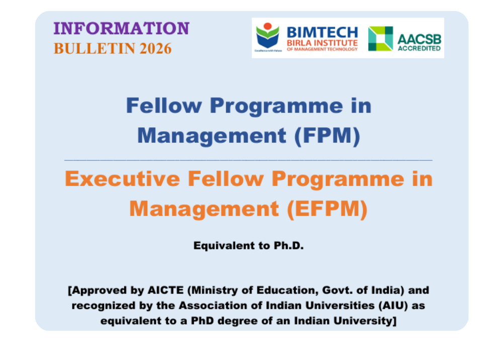 BIMTECH Fellow Programme in Management 2026