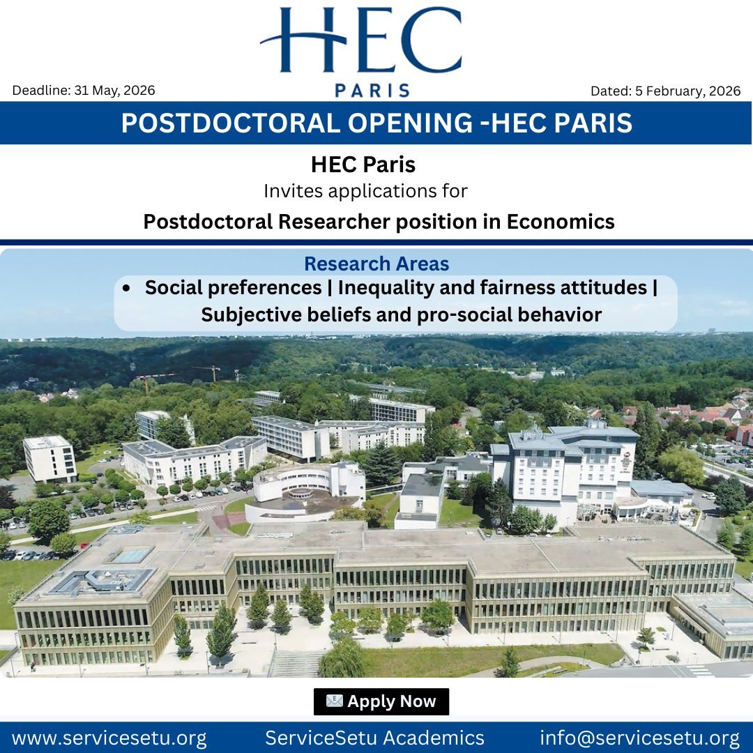 Postdoctoral Researcher Position in Economics (Behavioral Economics & Inequality) – HEC Paris | 2026