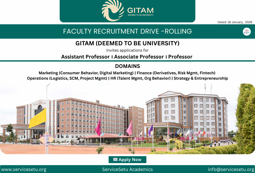 Faculty Positions in GITAM School of Business (Rolling)