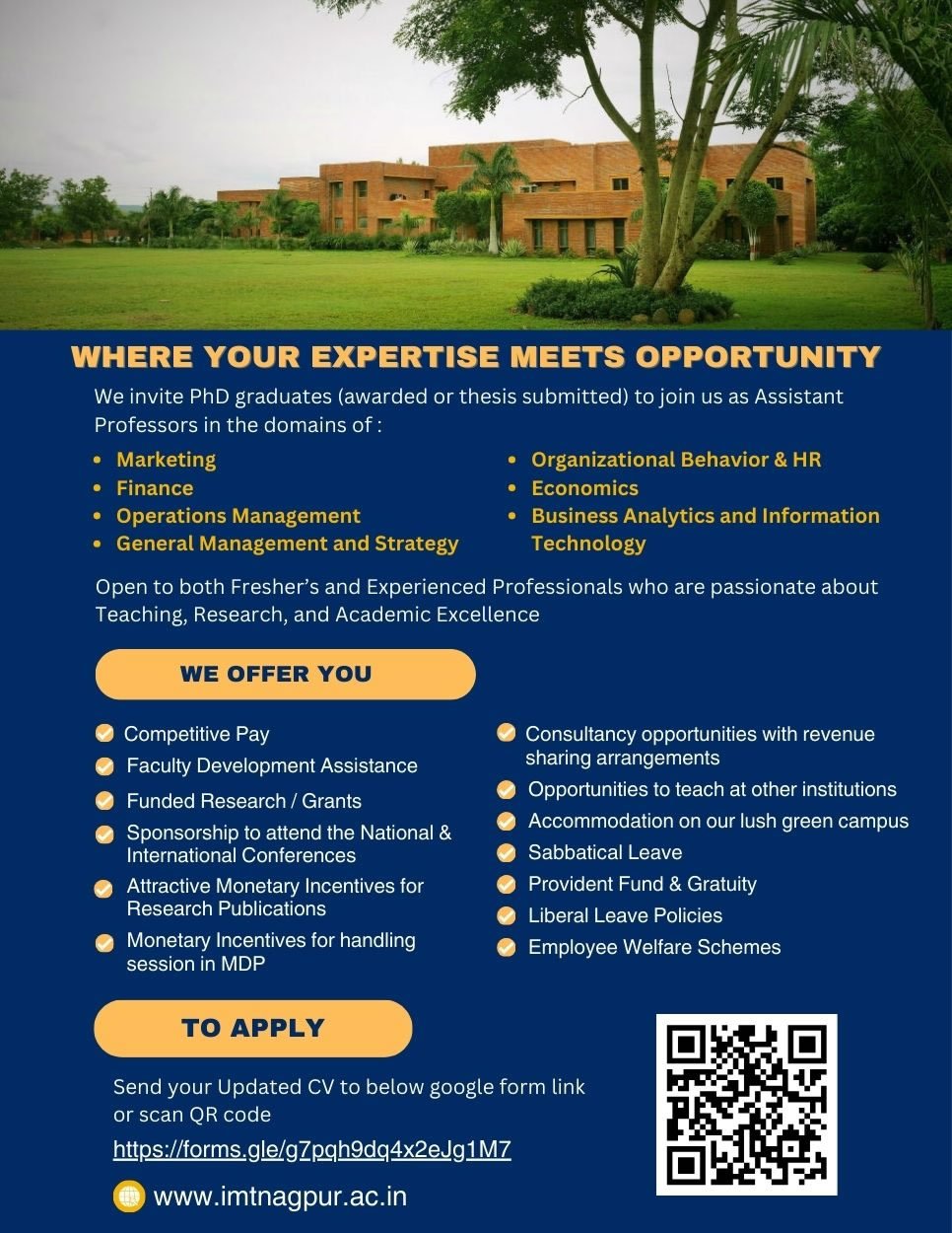 Assistant Professors at IMT Nagpur