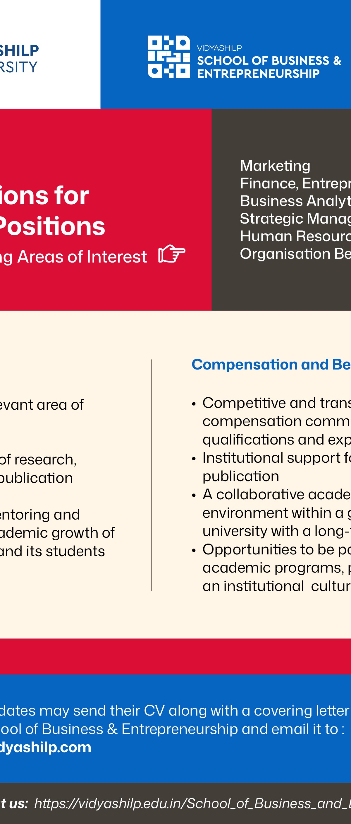 Invitation to Be Part of Vidyashilp University- Faculty positions (School of Business and Entrepreneurship)